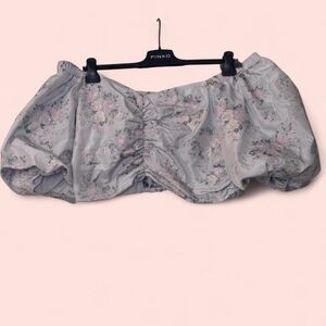 Puffy Floral Off The Shoulder Crop Top